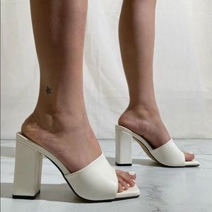 White Chunky Heeled Mules